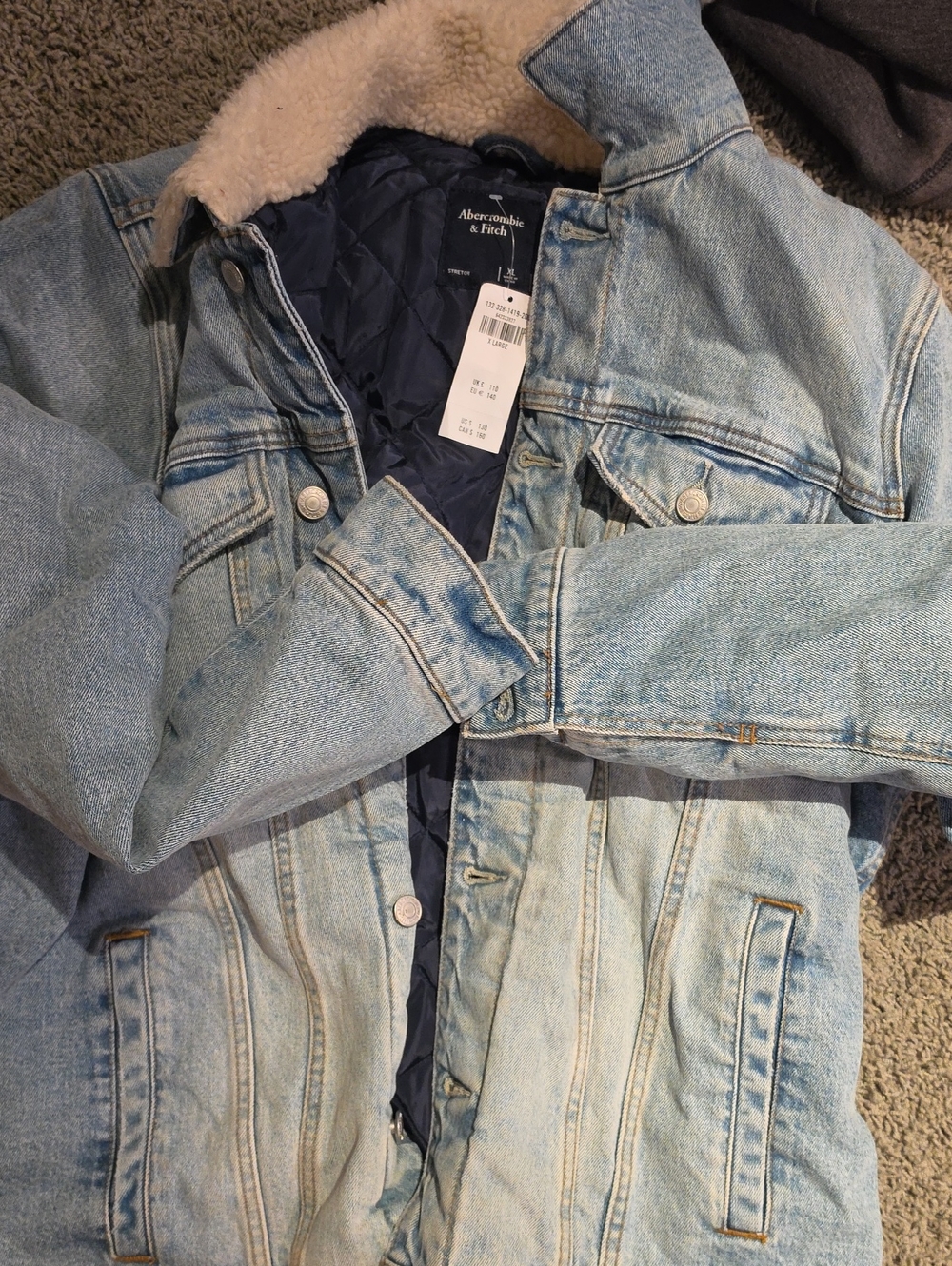 Abercrombie & Fitch Light Blue Denim Sherpa-Lined Mens Jacket